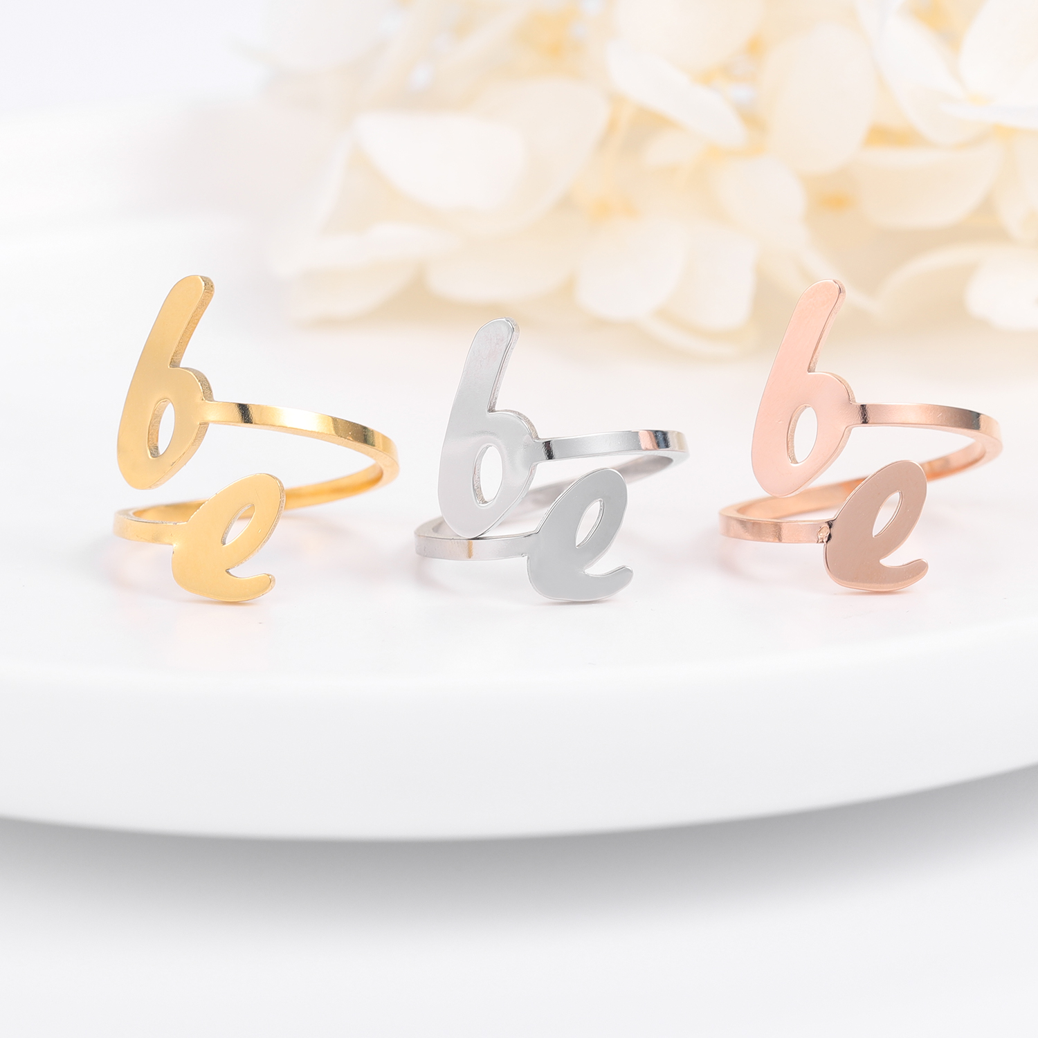 Dainty Personalized Customize Two Initial Rings Stainless Steel Gold Name  Rings for Women Gift Jewelry Tiny Wedding Couple Ring - AliExpress