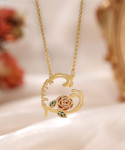 Rose Name Necklace, Love Heart Necklace by minimalistbae