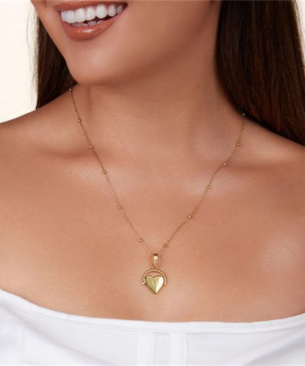 Gold Heart Necklace, Spinning Heart Locket Necklace