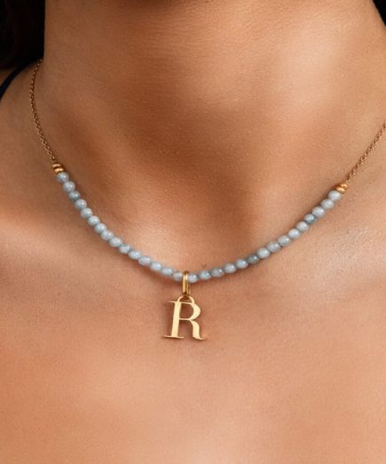 Birthstone necklace with initial, Beads Necklace for her